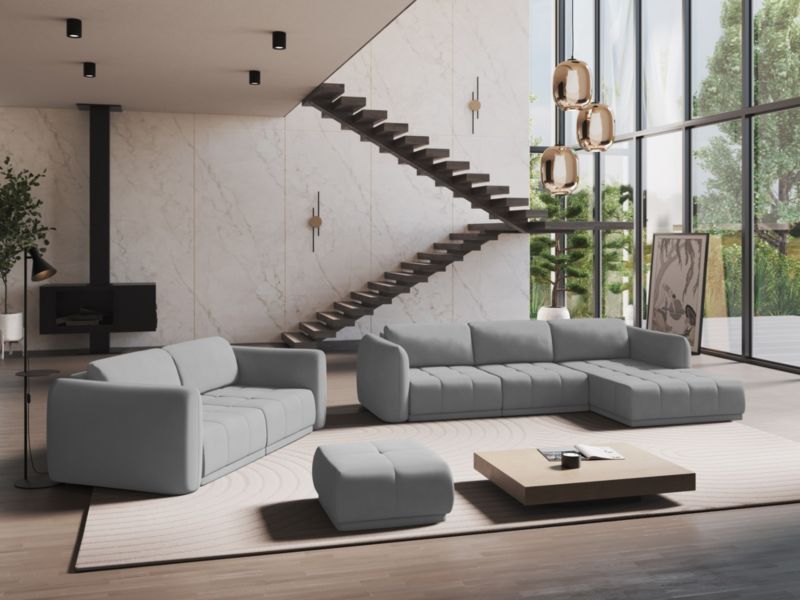 Sofa panoramiczna Makamii Hoku z tkaniny szenilowej 370x170 cm jasny szary 1 szt.