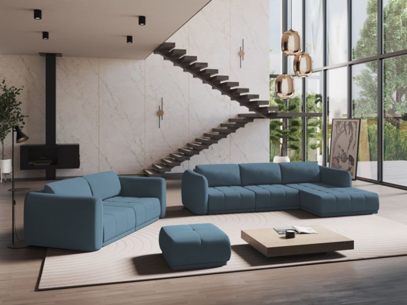 Sofa panoramiczna Makamii Hoku z tkaniny szenilowej 370x170 cm jeans 1 szt.