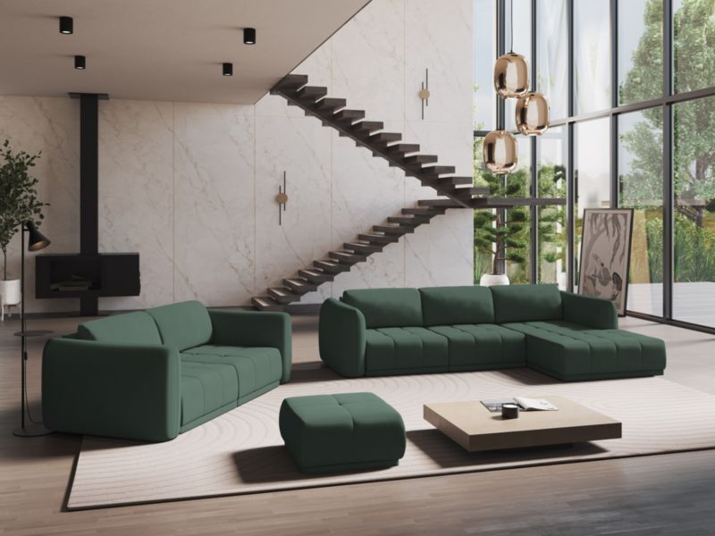 Sofa panoramiczna Makamii Hoku z tkaniny szenilowej 370x170 cm zielony 1 szt.