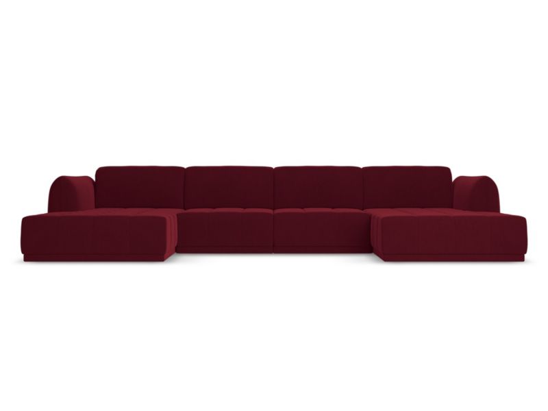 Sofa panoramiczna Makamii Hoku z weluru 370x170 cm burgundowy 1 szt.