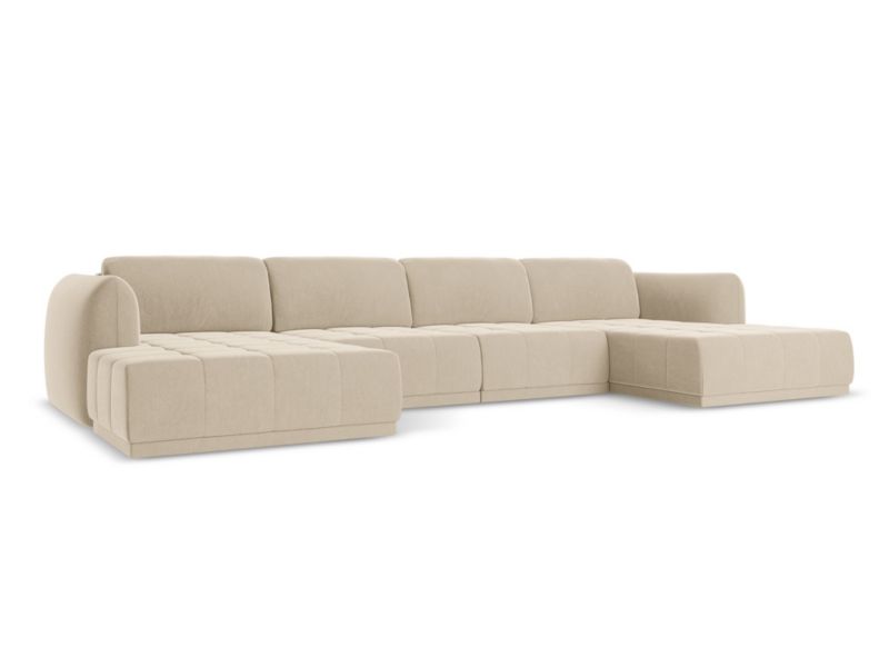 Sofa panoramiczna Makamii Hoku z weluru 370x170 cm jasny beż 1 szt.