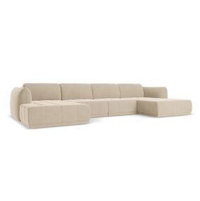 Sofa panoramiczna Makamii Hoku z weluru 370x170 cm jasny beż 1 szt.