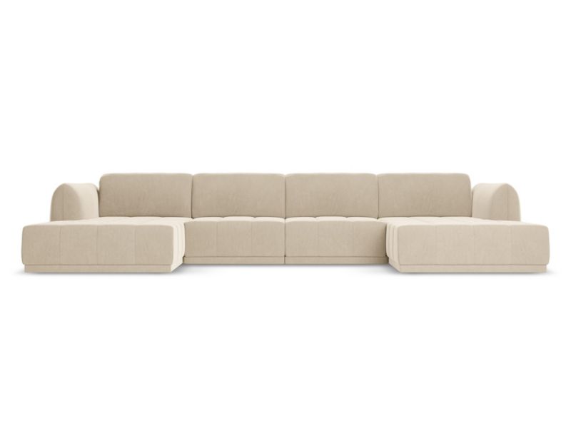 Sofa panoramiczna Makamii Hoku z weluru 370x170 cm jasny beż 1 szt.