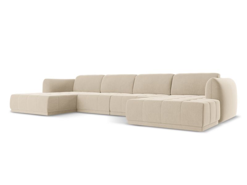 Sofa panoramiczna Makamii Hoku z weluru 370x170 cm jasny beż 1 szt.