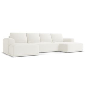 Sofa panoramiczna z funkcją spania Makamii Kaila z tkaniny szenilowej 333x160 cm biały 1 szt.
