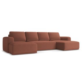 Sofa panoramiczna z funkcją spania Makamii Kaila z tkaniny szenilowej 333x160 cm brudny róż 1 szt.