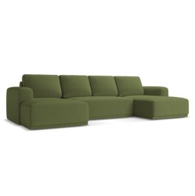 Sofa panoramiczna z funkcją spania Makamii Kaila z tkaniny szenilowej 333x160 cm butelkowa zieleń 1 szt.