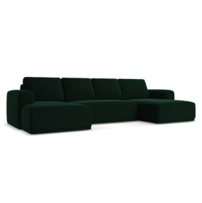 Sofa panoramiczna z funkcją spania Makamii Kaila z weluru 333x160 cm butelkowa zieleń 1 szt.