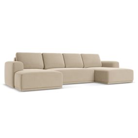 Sofa panoramiczna z funkcją spania Makamii Kaila z weluru 333x160 cm jasny beż 1 szt.