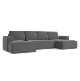 Sofa panoramiczna z funkcją spania Makamii Kaila z weluru 333x160 cm szary 1 szt.