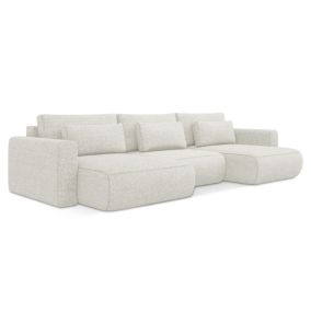 Sofa panoramiczna z funkcją spania Makamii Kapua z tkaniny plecionej 340x149 cm jasny beż 1 szt.