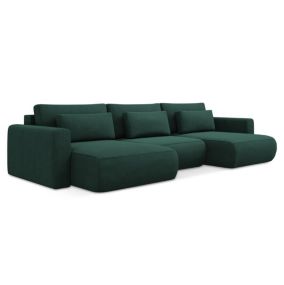 Sofa panoramiczna z funkcją spania Makamii Kapua z tkaniny strukturalnej 340x149 cm butelkowa zieleń 1 szt.