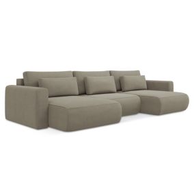 Sofa panoramiczna z funkcją spania Makamii Kapua z tkaniny strukturalnej 340x149 cm ciemny beż 1 szt.