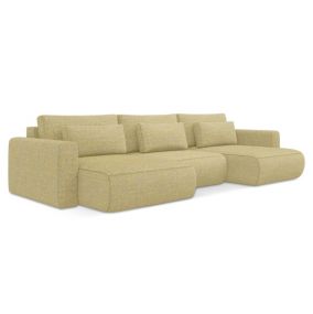 Sofa panoramiczna z funkcją spania Makamii Kapua z tkaniny strukturalnej 340x149 cm musztardowy 1 szt.
