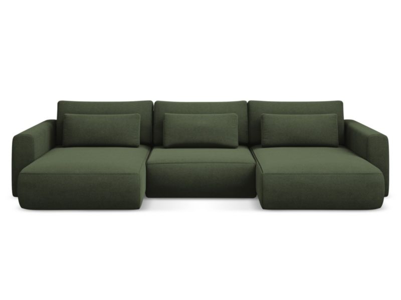 Sofa panoramiczna z funkcją spania Makamii Kapua z tkaniny strukturalnej 340x149 cm oliwkowy 1 szt.
