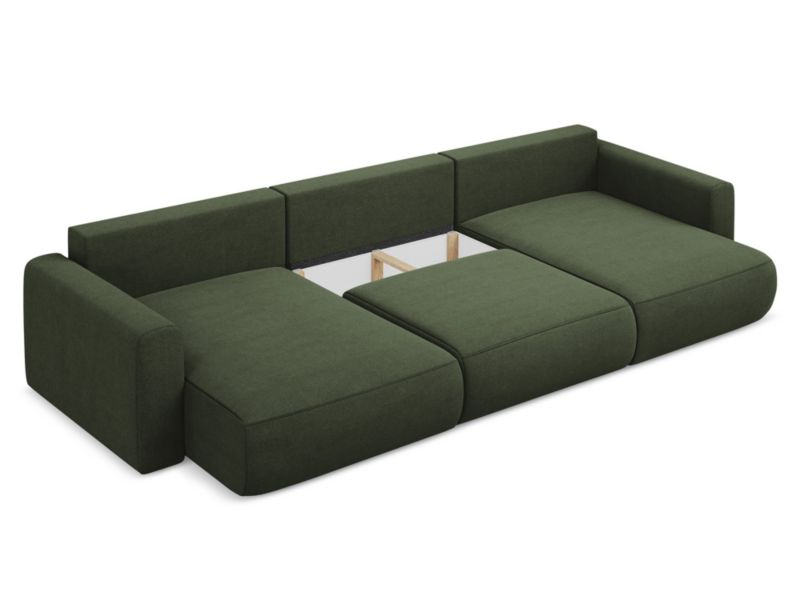 Sofa panoramiczna z funkcją spania Makamii Kapua z tkaniny strukturalnej 340x149 cm oliwkowy 1 szt.