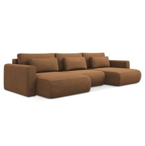Sofa panoramiczna z funkcją spania Makamii Kapua z tkaniny strukturalnej 340x149 cm terakota 1 szt.