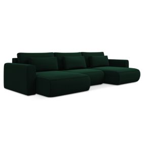 Sofa panoramiczna z funkcją spania Makamii Kapua z weluru 340x149 cm butelkowa zieleń 1 szt.