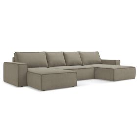 Sofa panoramiczna z funkcją spania Makamii Kimo z tkaniny strukturalnej 398x185 cm ciemny beż 1 szt.