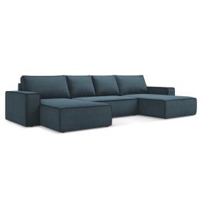 Sofa panoramiczna z funkcją spania Makamii Kimo z tkaniny strukturalnej 398x185 cm jeans 1 szt.