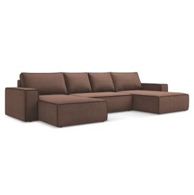 Sofa panoramiczna z funkcją spania Makamii Kimo z tkaniny strukturalnej 398x185 cm pudrowy róż 1 szt.