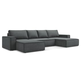 Sofa panoramiczna z funkcją spania Makamii Kimo z tkaniny strukturalnej 398x185 cm szary 1 szt.