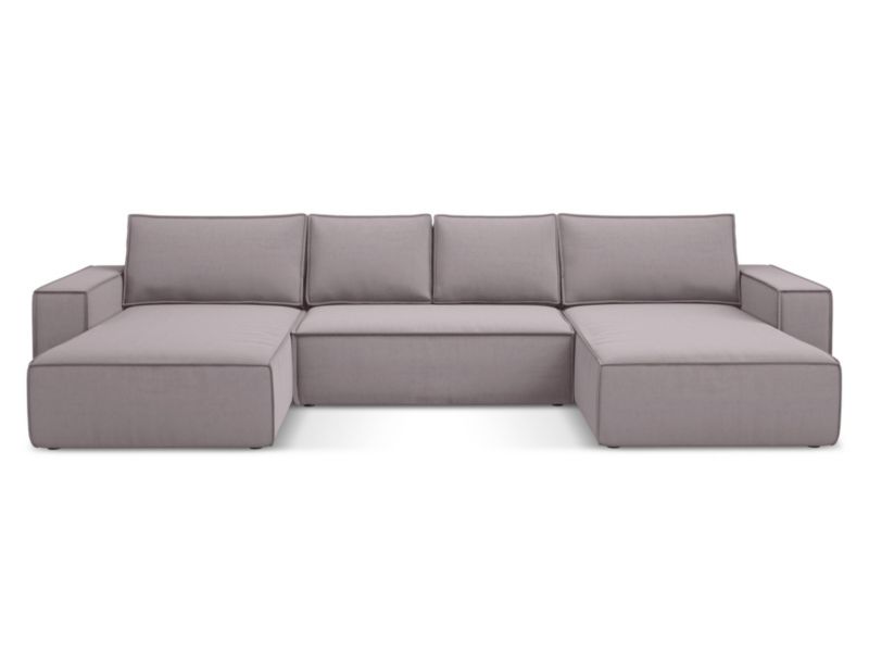 Sofa panoramiczna z funkcją spania Makamii Kimo z weluru 398x185 cm lawendowy 1 szt.