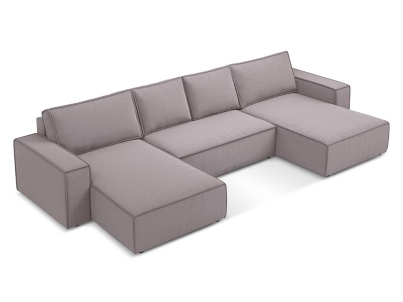Sofa panoramiczna z funkcją spania Makamii Kimo z weluru 398x185 cm lawendowy 1 szt.