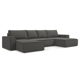 Sofa panoramiczna z funkcją spania Makamii Kimo z weluru 398x185 cm stalowy 1 szt.