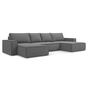 Sofa panoramiczna z funkcją spania Makamii Kimo z weluru 398x185 cm szary 1 szt.
