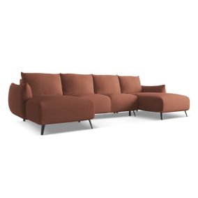 Sofa panoramiczna z funkcją spania Makamii Malie z tkaniny szenilowej 317x162 cm brudny róż 1 szt.