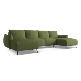 Sofa panoramiczna z funkcją spania Makamii Malie z tkaniny szenilowej 317x162 cm butelkowa zieleń 1 szt.