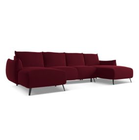 Sofa panoramiczna z funkcją spania Makamii Malie z weluru 317x162 cm burgundowy 1 szt.