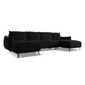 Sofa panoramiczna z funkcją spania Makamii Malie z weluru 317x162 cm czarny 1 szt.