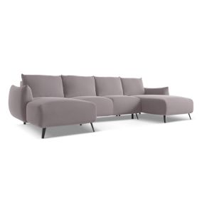 Sofa panoramiczna z funkcją spania Makamii Malie z weluru 317x162 cm lawendowy 1 szt.