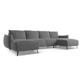 Sofa panoramiczna z funkcją spania Makamii Malie z weluru 317x162 cm szary 1 szt.
