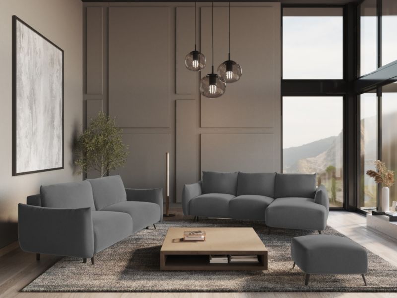 Sofa panoramiczna z funkcją spania Makamii Malie z weluru 317x162 cm szary 1 szt.