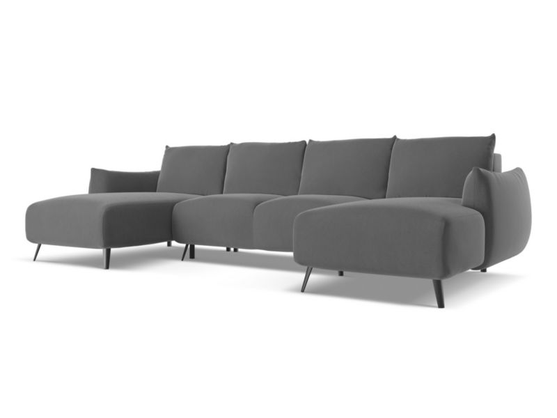 Sofa panoramiczna z funkcją spania Makamii Malie z weluru 317x162 cm szary 1 szt.