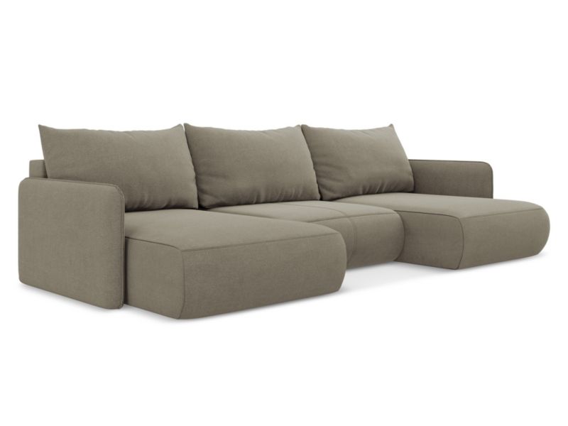 Sofa panoramiczna z funkcją spania Makamii Nanea z tkaniny strukturalnej 290x148 cm ciemny beż 1 szt.