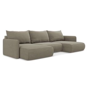 Sofa panoramiczna z funkcją spania Makamii Nanea z tkaniny strukturalnej 290x148 cm ciemny beż 1 szt.