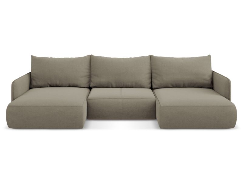 Sofa panoramiczna z funkcją spania Makamii Nanea z tkaniny strukturalnej 290x148 cm ciemny beż 1 szt.