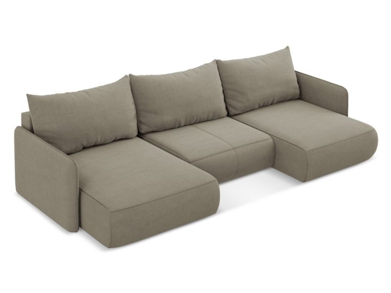 Sofa panoramiczna z funkcją spania Makamii Nanea z tkaniny strukturalnej 290x148 cm ciemny beż 1 szt.