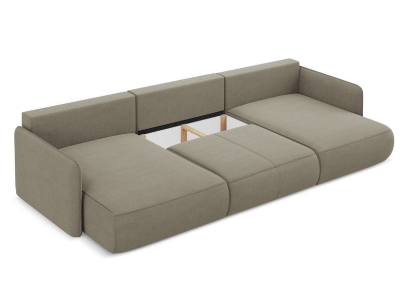 Sofa panoramiczna z funkcją spania Makamii Nanea z tkaniny strukturalnej 290x148 cm ciemny beż 1 szt.