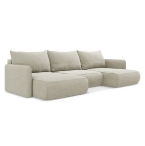 Sofa panoramiczna z funkcją spania Makamii Nanea z tkaniny strukturalnej 290x148 cm jasny beż 1 szt.