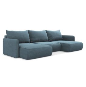 Sofa panoramiczna z funkcją spania Makamii Nanea z tkaniny strukturalnej 290x148 cm jasny niebieski 1 szt.