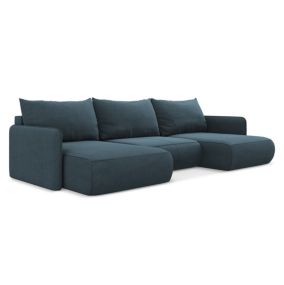 Sofa panoramiczna z funkcją spania Makamii Nanea z tkaniny strukturalnej 290x148 cm jeans 1 szt.