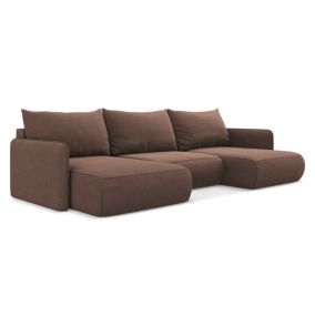 Sofa panoramiczna z funkcją spania Makamii Nanea z tkaniny strukturalnej 290x148 cm pudrowy róż 1 szt.