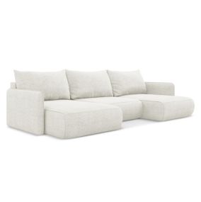 Sofa panoramiczna z funkcją spania Makamii Nanea z tkaniny szenilowej 290x148 cm biały 1 szt.
