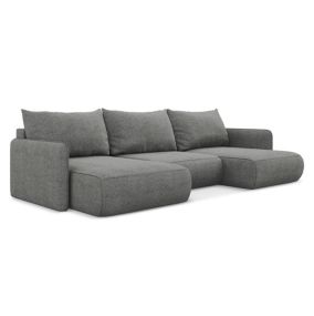 Sofa panoramiczna z funkcją spania Makamii Nanea z tkaniny szenilowej 290x148 cm słoniowy 1 szt.