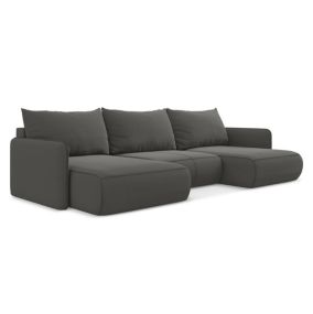 Sofa panoramiczna z funkcją spania Makamii Nanea z weluru 290x148 cm stalowy 1 szt.